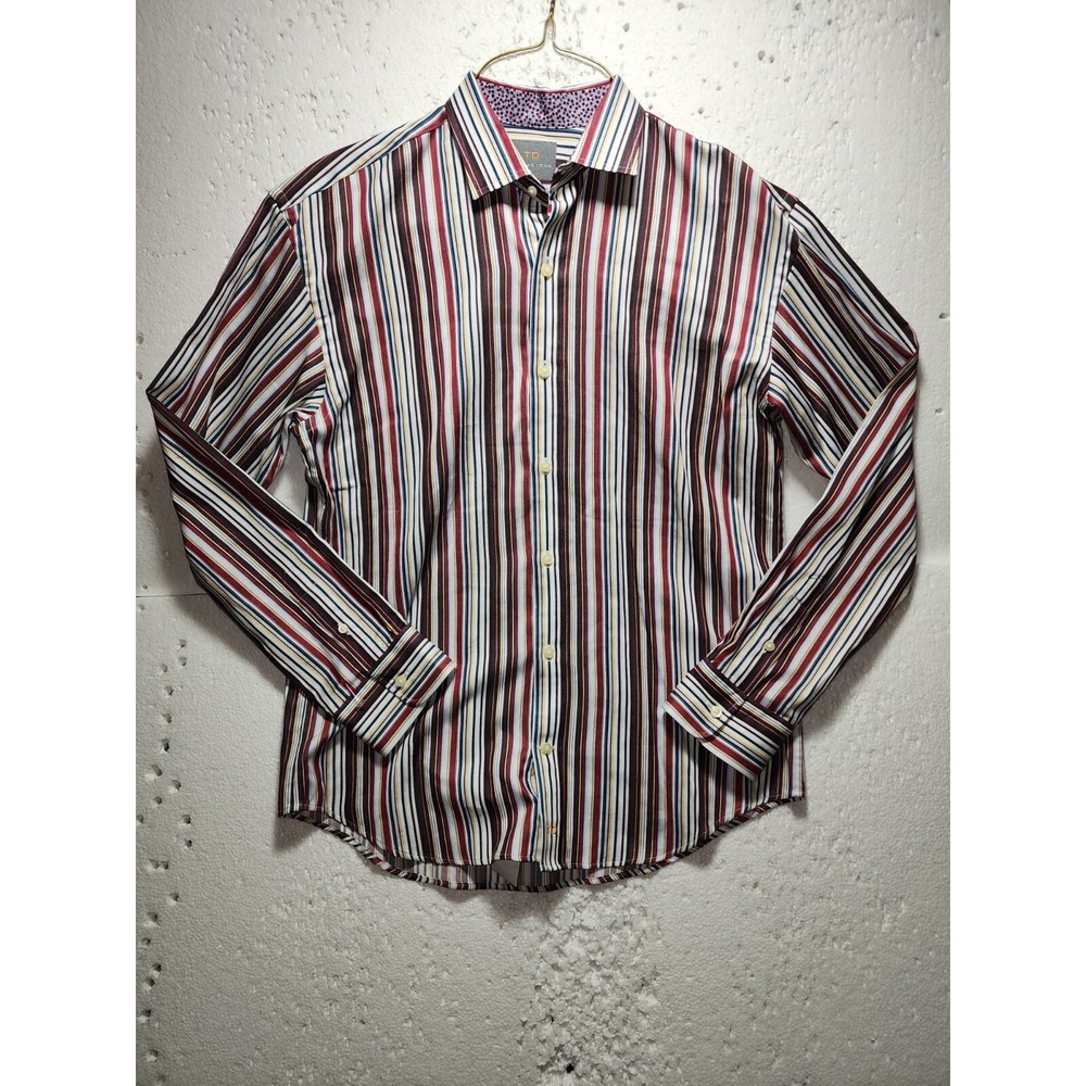 Thomas Dean Shirt Mens XL 18 20 White Red Blue Striped Long Sleeve Button Up